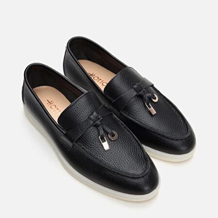 Hakiki Deri Siyah Kadın Loafer