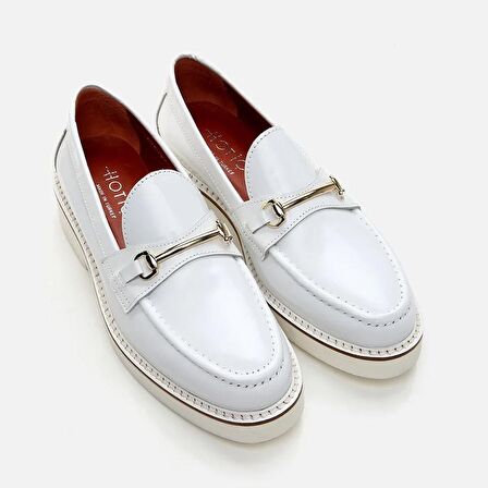 Hakiki Deri Beyaz Kadın Loafer