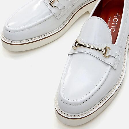 Hakiki Deri Beyaz Kadın Loafer