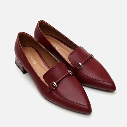 Hakiki Deri Bordo Kadın Loafer