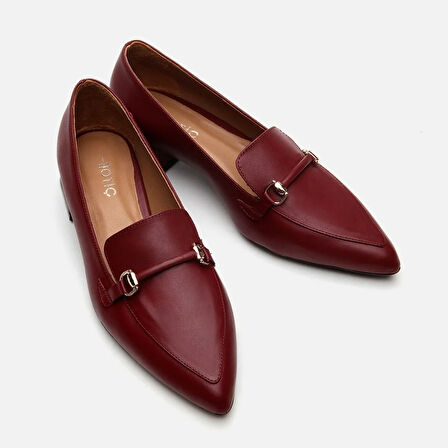 Hakiki Deri Bordo Kadın Loafer
