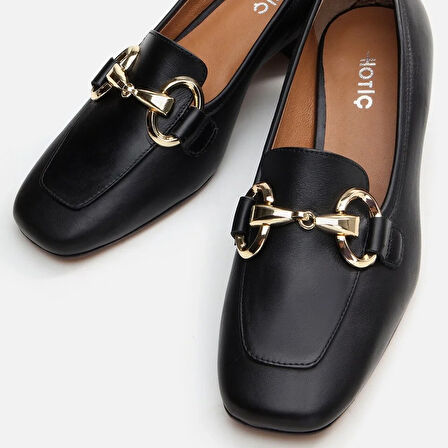 Hakiki Deri Siyah Kadın Kalın Topuk