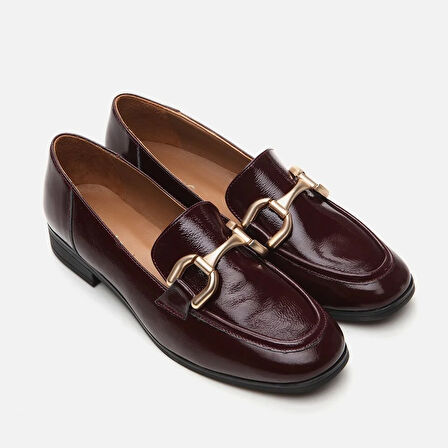 Hakiki Deri Bordo Kadın Loafer
