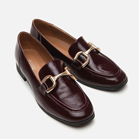 Hakiki Deri Bordo Kadın Loafer