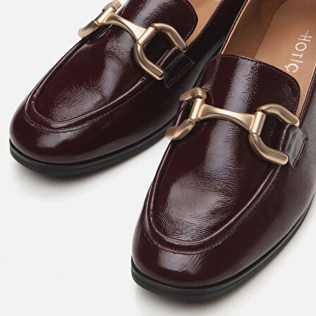 Hakiki Deri Bordo Kadın Loafer
