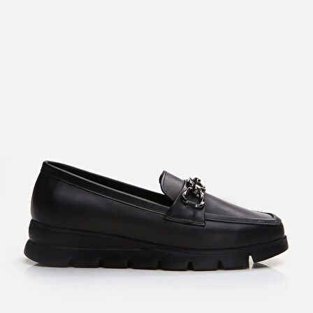 Hakiki Deri Siyah Kadın Loafer