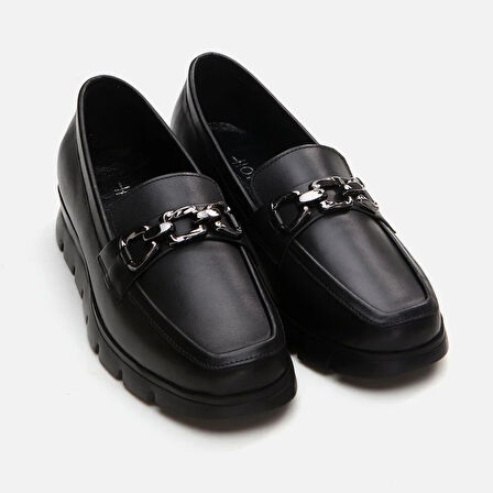 Hakiki Deri Siyah Kadın Loafer