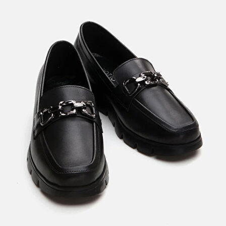Hakiki Deri Siyah Kadın Loafer