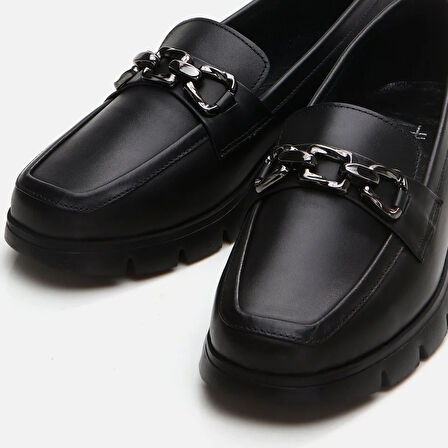 Hakiki Deri Siyah Kadın Loafer