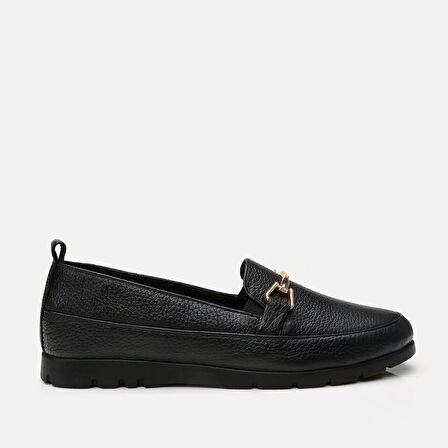 Hakiki Deri Siyah Kadın Loafer