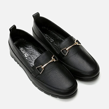 Hakiki Deri Siyah Kadın Loafer