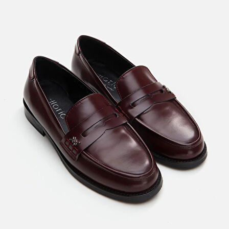 Hakiki Deri Bordo Kadın Loafer