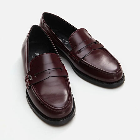 Hakiki Deri Bordo Kadın Loafer