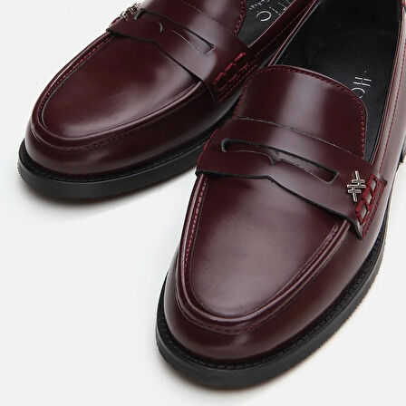 Hakiki Deri Bordo Kadın Loafer