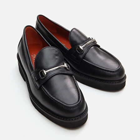 Hakiki Deri Siyah Kadın Loafer