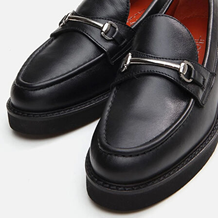 Hakiki Deri Siyah Kadın Loafer