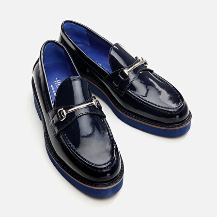 Hakiki Deri Lacivert Kadın Loafer