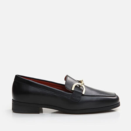Hakiki Deri Siyah Kadın Loafer