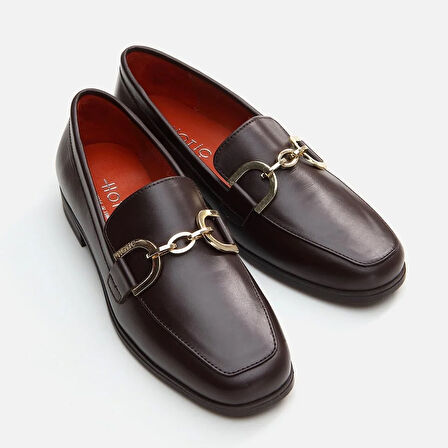 Hakiki Deri Kahve Kadın Loafer