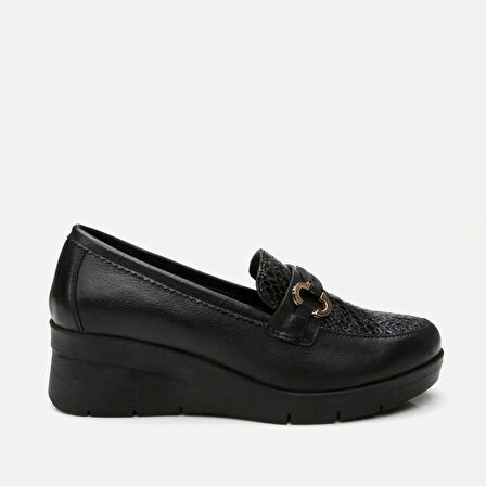 Hakiki Deri Siyah Kadın Loafer