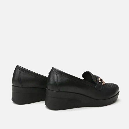 Hakiki Deri Siyah Kadın Loafer