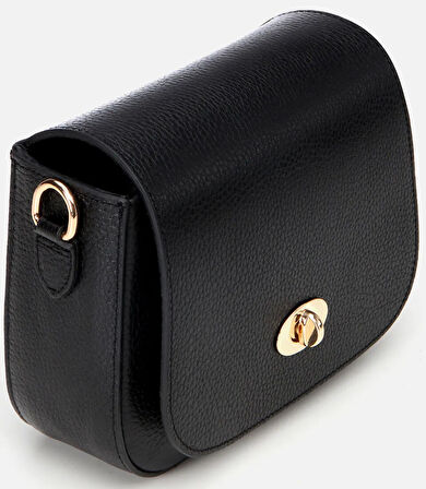 Kadın Deri Siyah Kilit Detaylı Mini Çanta