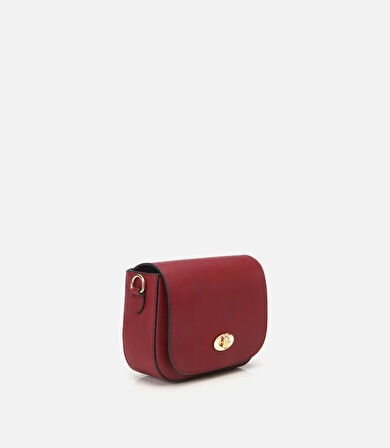 Kadın Deri Bordo Kilit Detaylı Mini Çanta