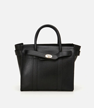 Kadın Deri Siyah Kilit Detaylı Omuz Çantası