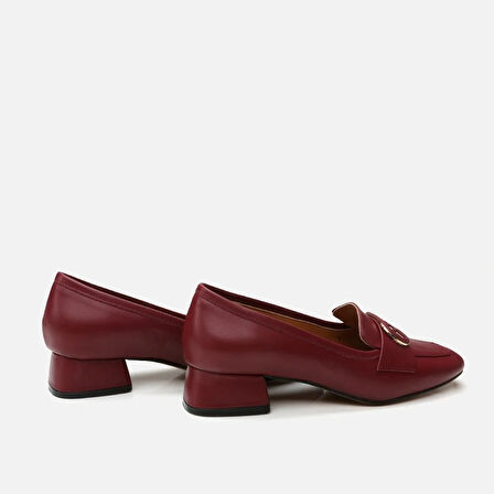 Hakiki Deri Bordo Kadın Loafer