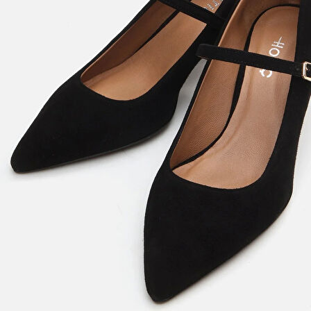 Mary Jane Hakiki Deri Siyah Kadın Stiletto