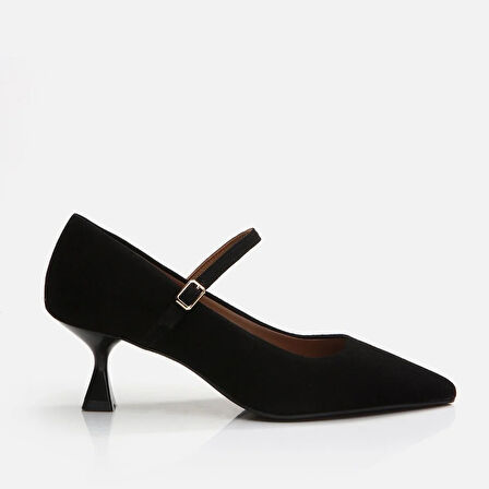 Mary Jane Hakiki Deri Siyah Kadın Stiletto