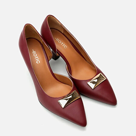 Hakiki Deri Bordo Kadın Stiletto