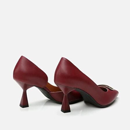 Hakiki Deri Bordo Kadın Stiletto