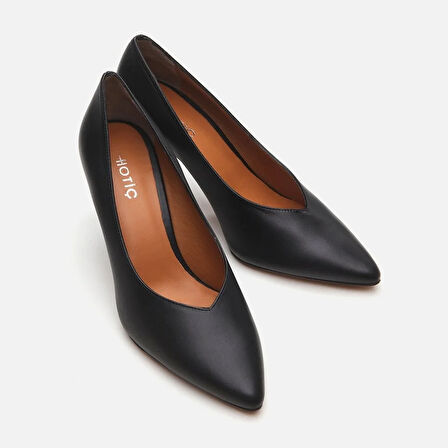 Hakiki Deri Siyah Kadın Stiletto