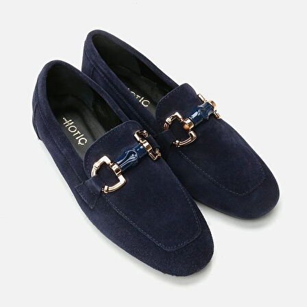 Hakiki Deri Lacivert Kadın Loafer