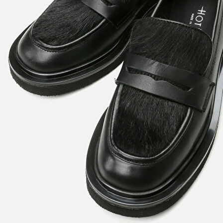 Hakiki Deri Siyah Kadın Loafer