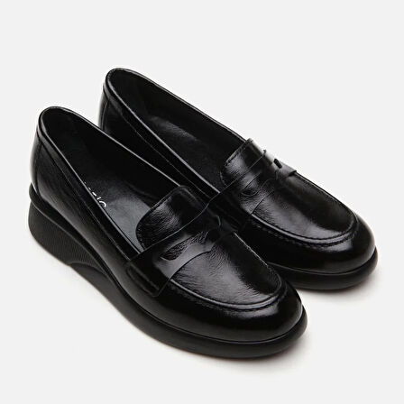 Hakiki Deri Siyah Kadın Loafer
