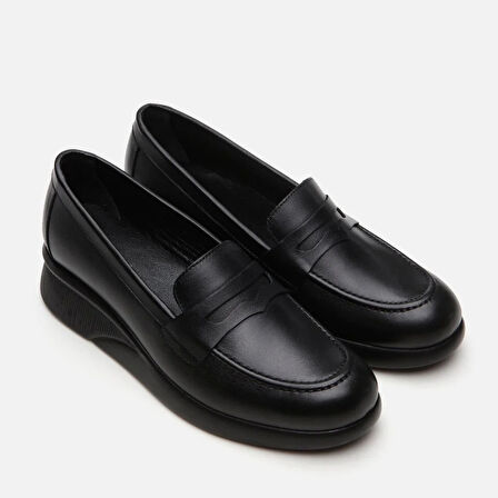 Hakiki Deri Siyah Kadın Loafer