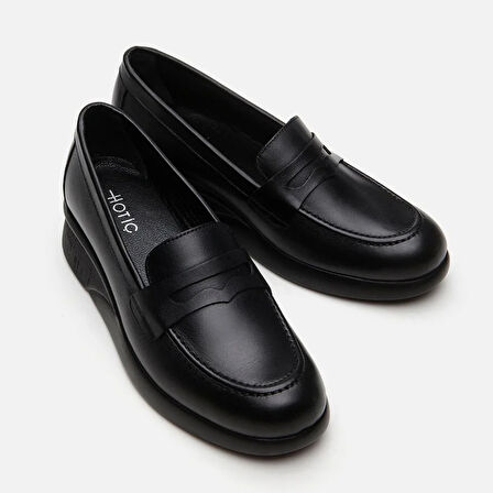 Hakiki Deri Siyah Kadın Loafer