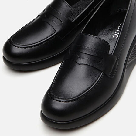 Hakiki Deri Siyah Kadın Loafer