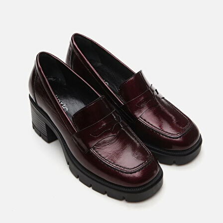 Hakiki Deri Bordo Kadın Loafer