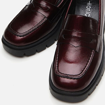 Hakiki Deri Bordo Kadın Loafer
