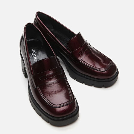 Hakiki Deri Bordo Kadın Loafer