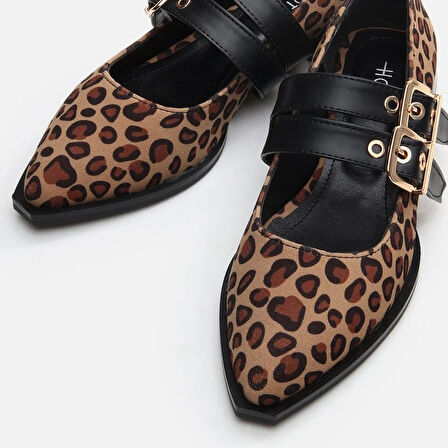 Mary Jane Leopar Desenli Kadın Loafer