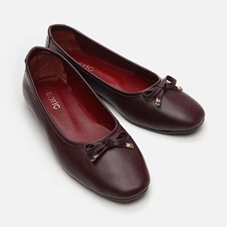 Hakiki Deri Bordo Kadın Babet