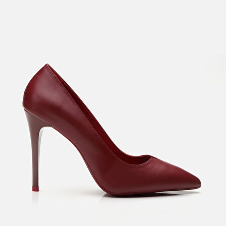 Hakik Deri Bordo Kadın Stiletto