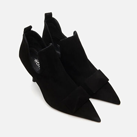 Hakiki Deri Siyah Kadın Topuklu Bot