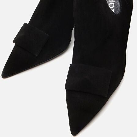 Hakiki Deri Siyah Kadın Topuklu Bot