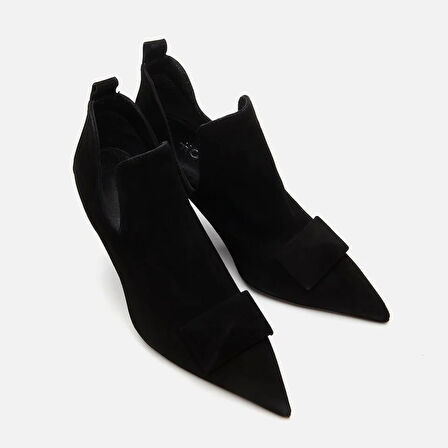 Hakiki Deri Siyah Kadın Topuklu Bot