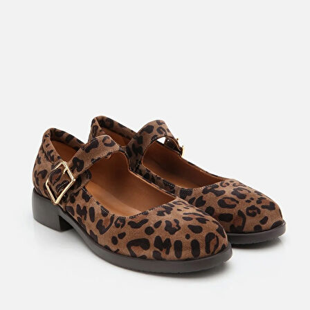 Mary Jane Hakiki Deri Leopar Desenli Yaya Loafer